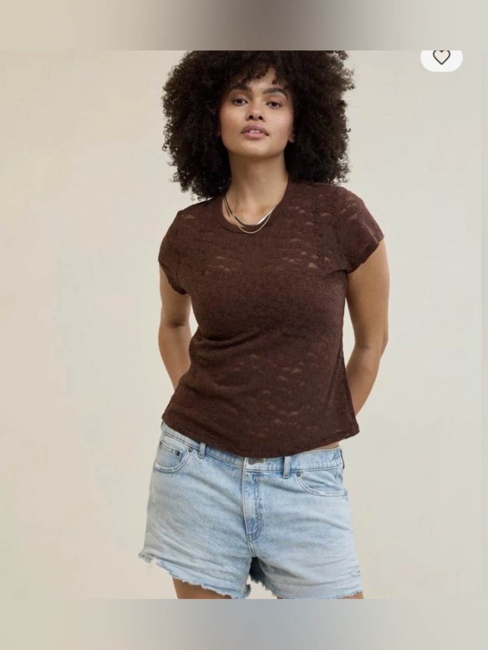 NEW Aerie Brown Floral Lace Short Sleeve Top – Size Large *474